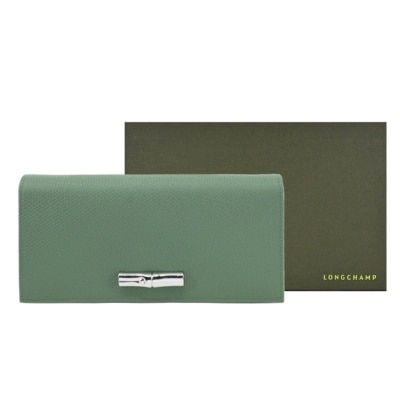 LONGCHAMP LONGCHAMP LE ROSEAU系列竹節牛皮簡約翻蓋長夾(奧勒岡綠)30050-HFP-M16
