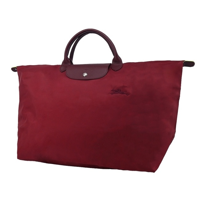 LONGCHAMP LE PLIAGE GREEN系列刺繡摺疊旅行袋(小/紅石榴)1624-919-P98