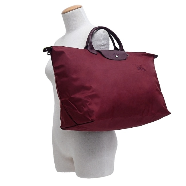 LONGCHAMP LE PLIAGE GREEN系列刺繡摺疊旅行袋(小/紅石榴)1624-919-P98