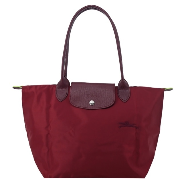 LONGCHAMP LE PLIAGE GREEN系列刺繡肩背水餃包(中/紅石榴)2605-919-P98