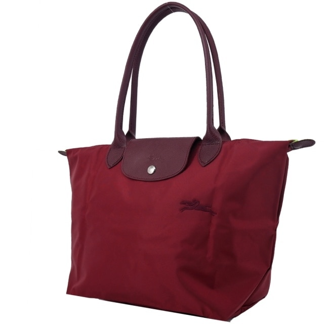 LONGCHAMP LE PLIAGE GREEN系列刺繡肩背水餃包(中/紅石榴)2605-919-P98