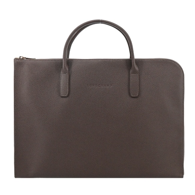 LONGCHAMP LE FOULONNE系列牛皮手提公事包(小/駝灰)2115-021-215
