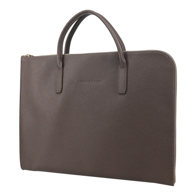 LONGCHAMP LE FOULONNE系列牛皮手提公事包(小/駝灰)2115-021-215