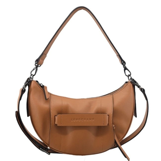 LONGCHAMP 3D系列小牛皮半月型兩用包(小/黃褐)10292-HCV-016