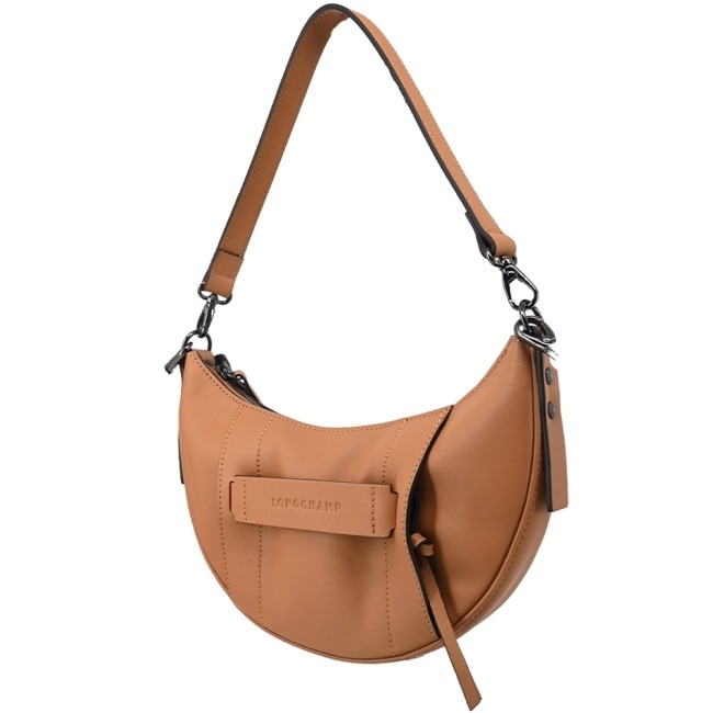 LONGCHAMP 3D系列小牛皮半月型兩用包(小/黃褐)10292-HCV-016