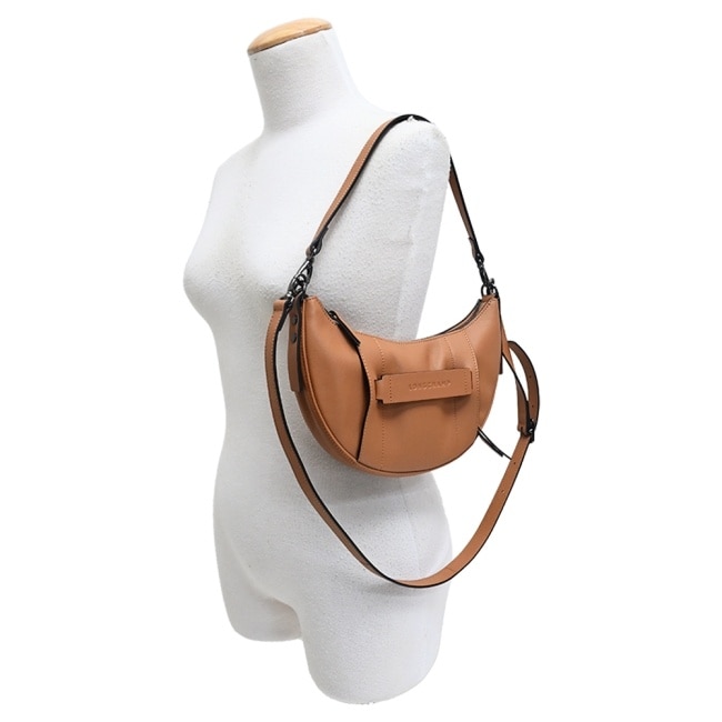 LONGCHAMP 3D系列小牛皮半月型兩用包(小/黃褐)10292-HCV-016