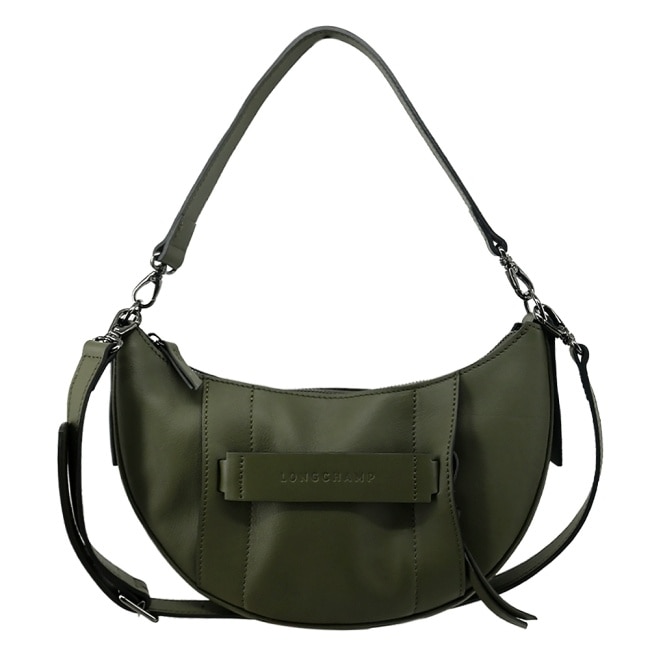 LONGCHAMP 3D系列小牛皮半月型兩用包(小/卡其綠)10292-HCV-292