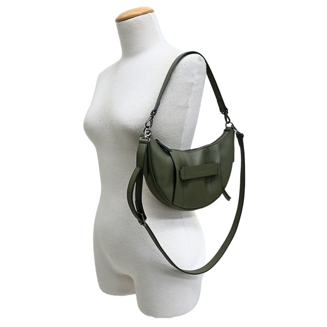 LONGCHAMP 3D系列小牛皮半月型兩用包(小/卡其綠)10292-HCV-292