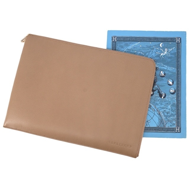 LONGCHAMP LE FOULONNE系列牛皮筆電/平板/文件收納包(餅乾)30052-021-M13