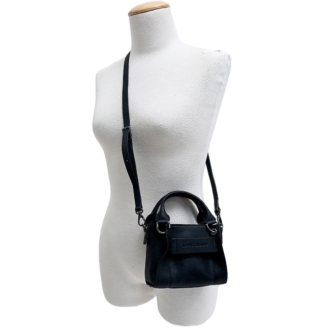 LONGCHAMP 3D系列小牛皮手提/斜背兩用包(迷你/黑)10254-HCV-001