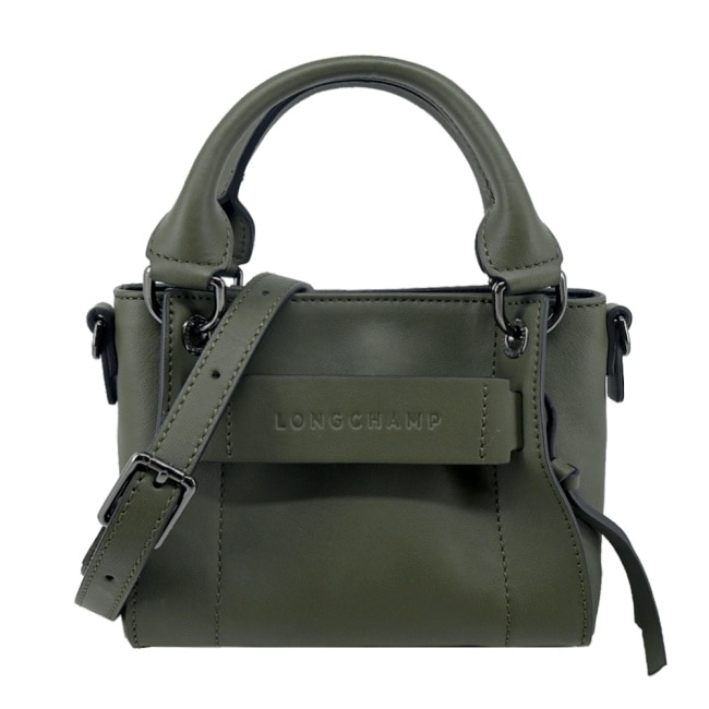 LONGCHAMP 3D系列小牛皮手提/斜背兩用包(迷你/卡其綠)10254-HCV-292
