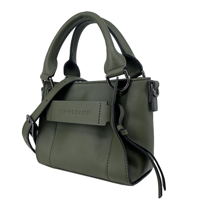 LONGCHAMP 3D系列小牛皮手提/斜背兩用包(迷你/卡其綠)10254-HCV-292