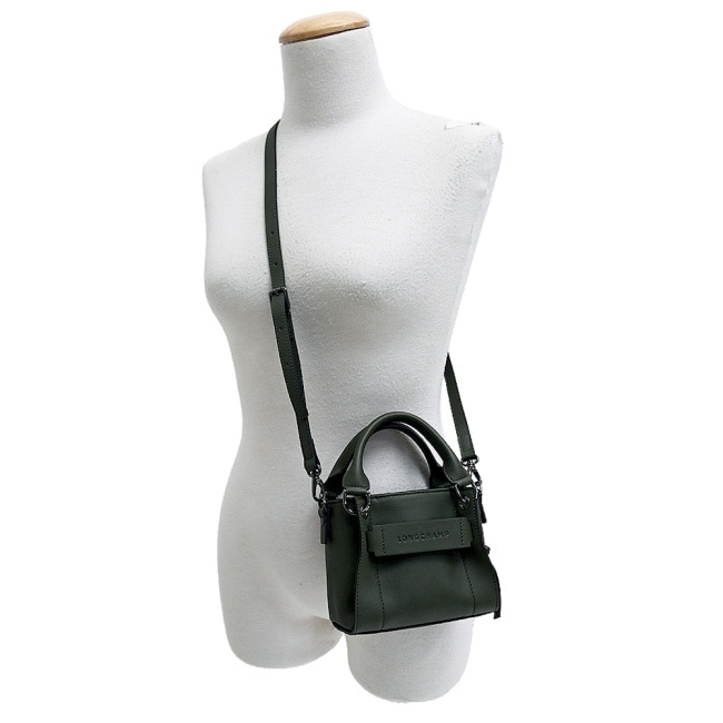 LONGCHAMP 3D系列小牛皮手提/斜背兩用包(迷你/卡其綠)10254-HCV-292