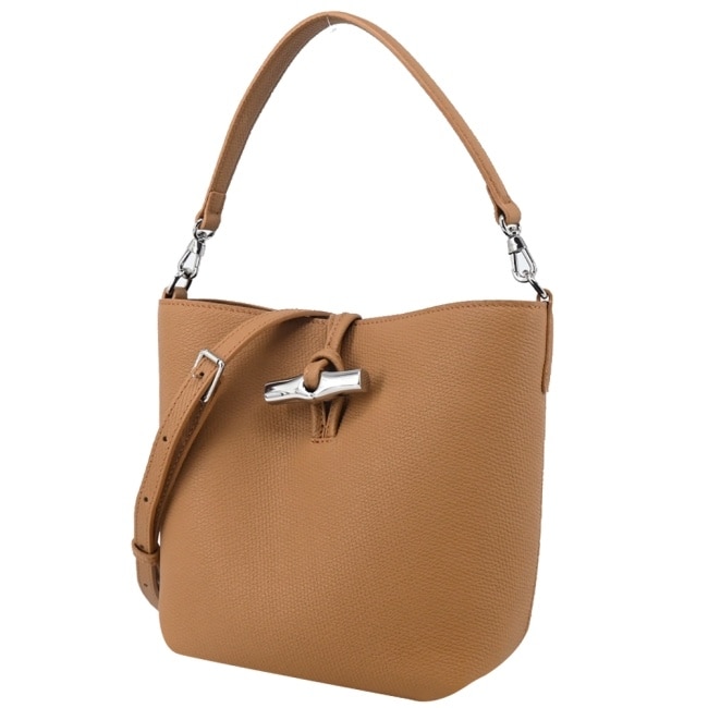 LONGCHAMP LE ROSEAU系列竹節牛皮兩用水桶包(迷你/胡桃棕)10314-HFP-371