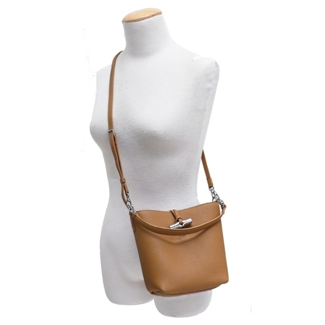 LONGCHAMP LE ROSEAU系列竹節牛皮兩用水桶包(迷你/胡桃棕)10314-HFP-371