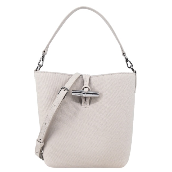 LONGCHAMP LE ROSEAU系列竹節牛皮兩用水桶包(迷你/白紙)10314-HFP-555
