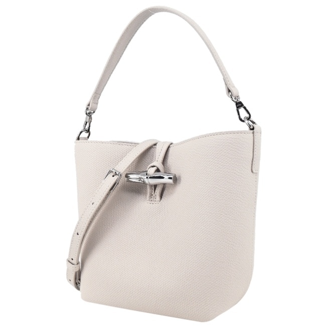 LONGCHAMP LE ROSEAU系列竹節牛皮兩用水桶包(迷你/白紙)10314-HFP-555