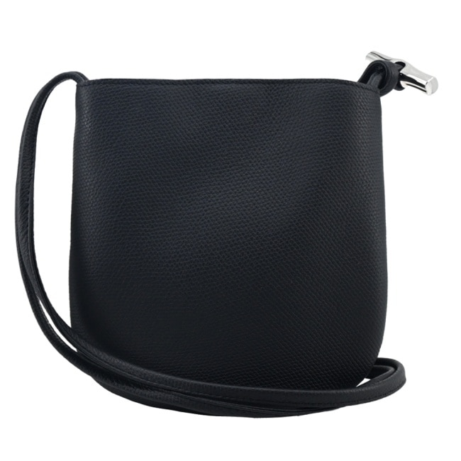 LONGCHAMP LE ROSEAU系列竹節牛皮雙肩帶斜背包(小/黑)10299-HFP-001