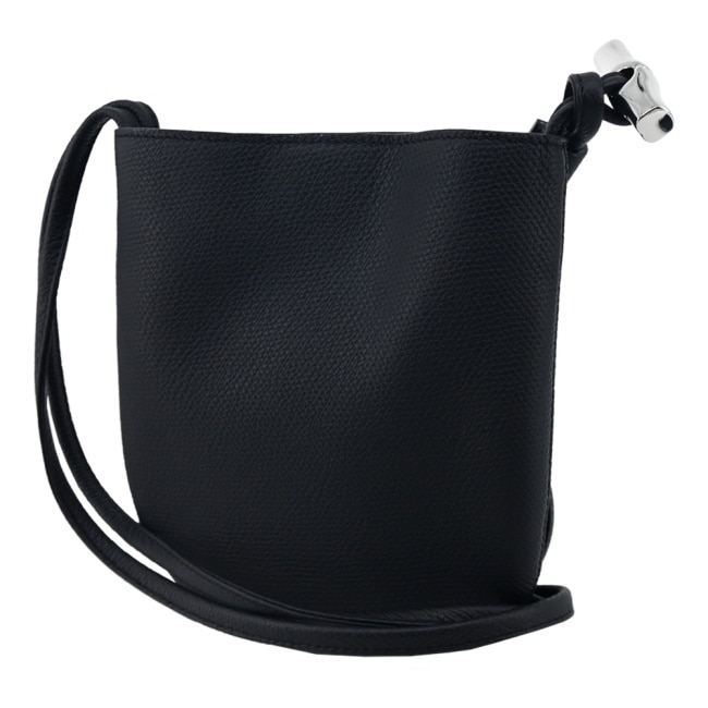 LONGCHAMP LE ROSEAU系列竹節牛皮雙肩帶斜背包(小/黑)10299-HFP-001