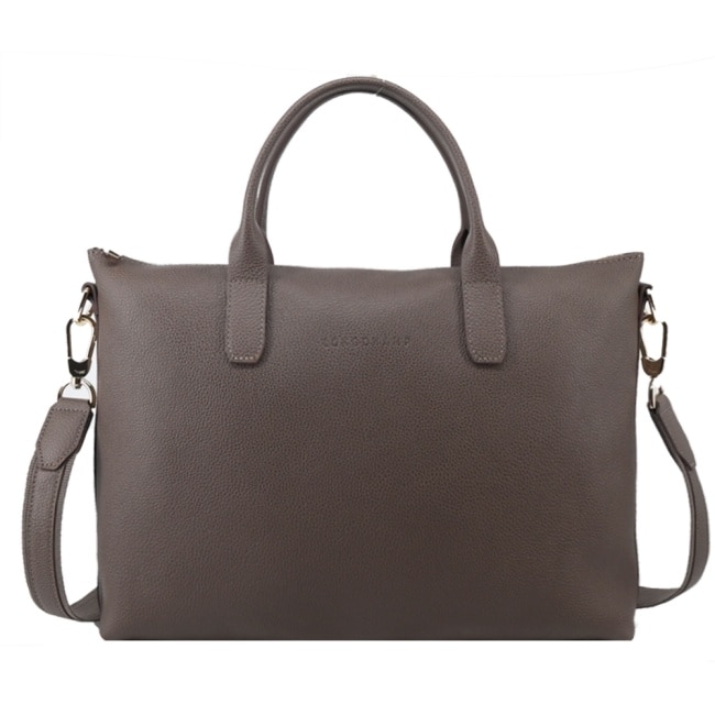 LONGCHAMP LE FOULONNE系列牛皮兩用公事包(小/駝灰)20032-021-215