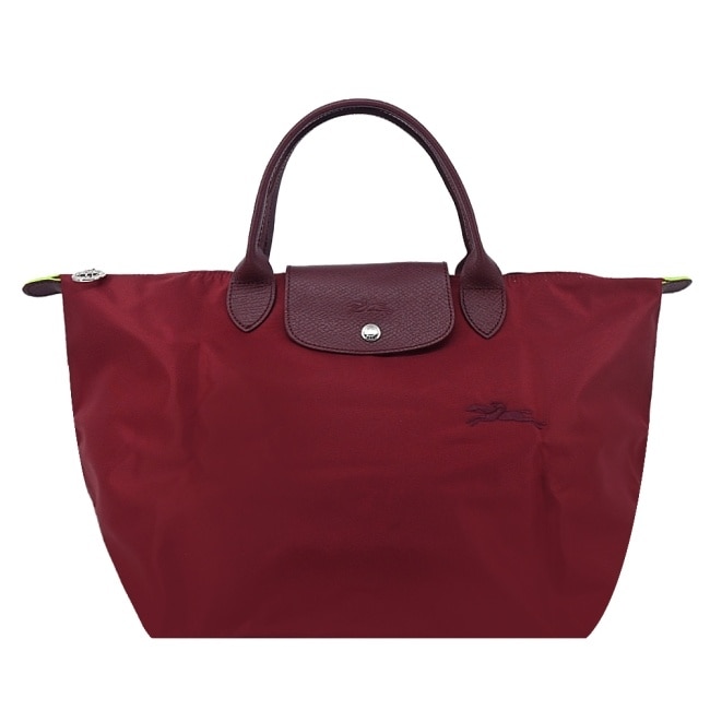 LONGCHAMP LE PLIAGE GREEN系列刺繡手提水餃包(中/紅石榴)1623-919-P98