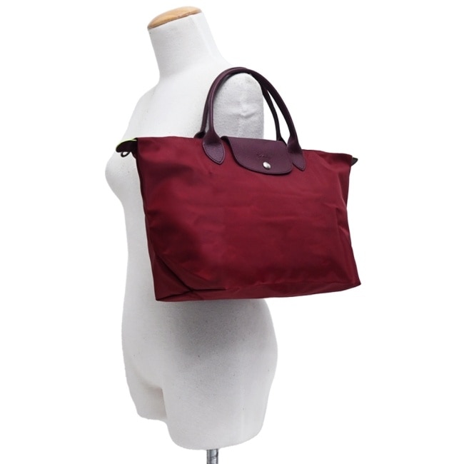 LONGCHAMP LE PLIAGE GREEN系列刺繡手提水餃包(中/紅石榴)1623-919-P98