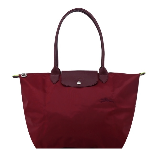 LONGCHAMP LE PLIAGE GREEN系列刺繡肩背水餃包(大/紅石榴)1899-919-P98