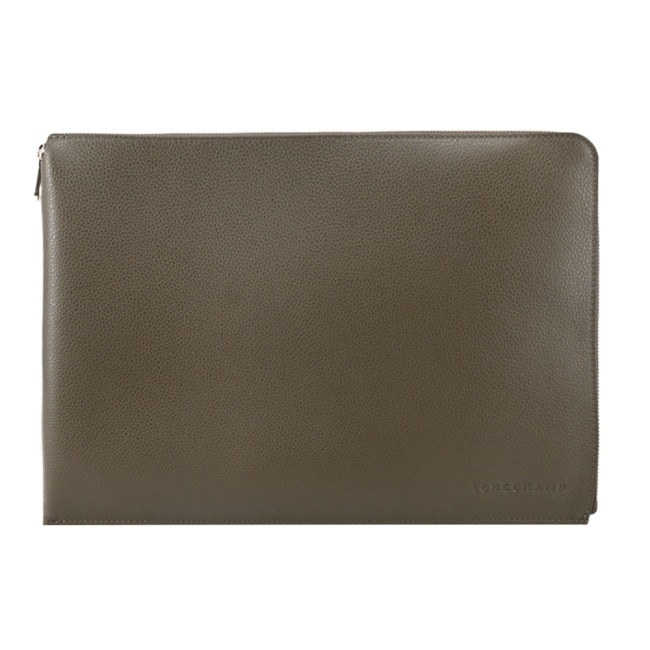 LONGCHAMP LE FOULONNE系列牛皮筆電/平板/文件收納包(酸豆綠)30052-021-M17