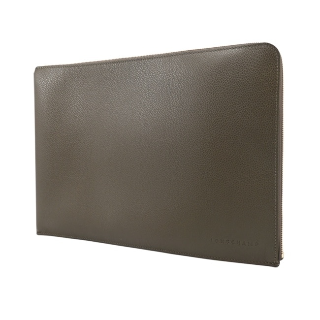 LONGCHAMP LE FOULONNE系列牛皮筆電/平板/文件收納包(酸豆綠)30052-021-M17