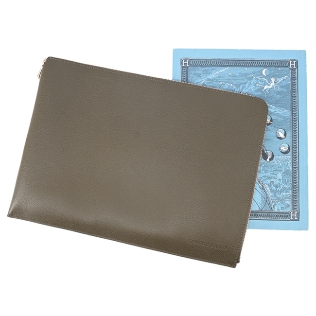 LONGCHAMP LE FOULONNE系列牛皮筆電/平板/文件收納包(酸豆綠)30052-021-M17