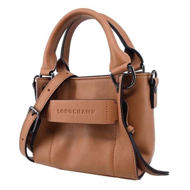LONGCHAMP 3D系列小牛皮手提/斜背兩用包(迷你/黃褐)10254-HCV-016