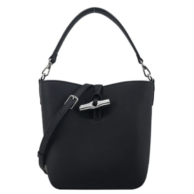 LONGCHAMP LONGCHAMP LE ROSEAU系列竹節牛皮兩用水桶包(迷你/黑)10314-HFP-001