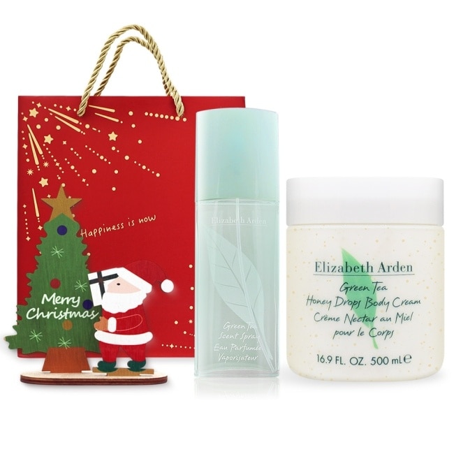 ARDEN 雅頓 綠茶香氛聖誕限定組[淡香水+沐湯蜜滴舒體霜+木質擴香擺飾]附品牌禮袋-交換禮物-航空版
