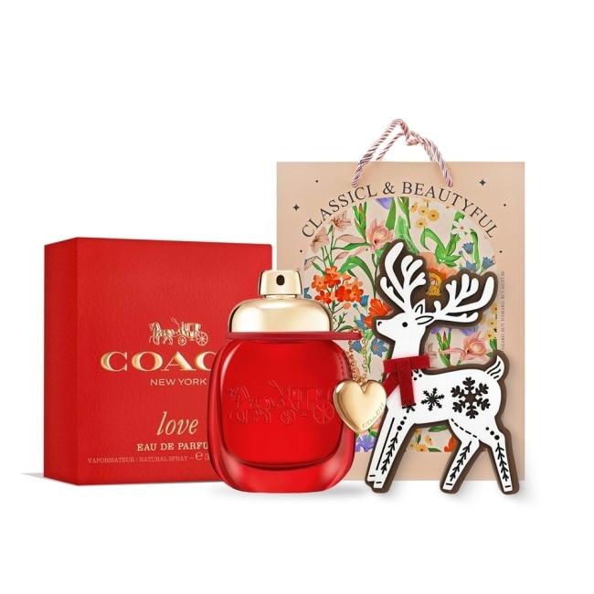 COACH 時尚戀紅淡香精耶誕禮讚組(香精30ml+麋鹿擴香擺飾)附品牌禮袋-國際航空版