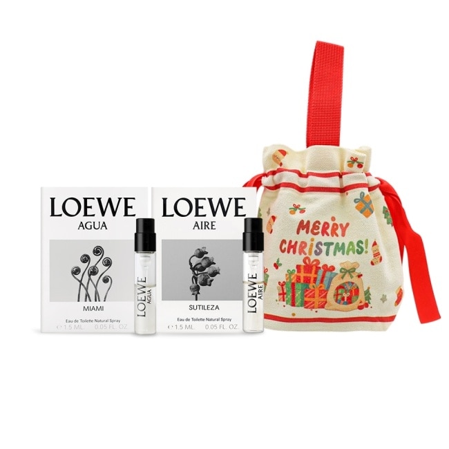 LOEWE 耶誕禮讚組[盛夏風情淡香水(1.5ml)+奇蹟天光淡香水(1.5ml)+束口收納袋]-交換禮物-國際航空版