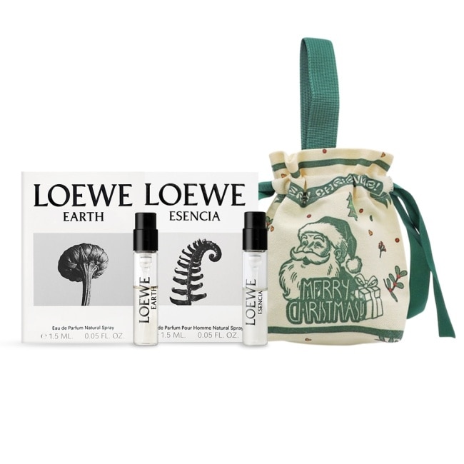 LOEWE 耶誕禮讚組[自然之水淡香精(1.5ml)+黑色圓舞曲淡香精(1.5ml)+束口收納袋]-交換禮物-國際航空版
