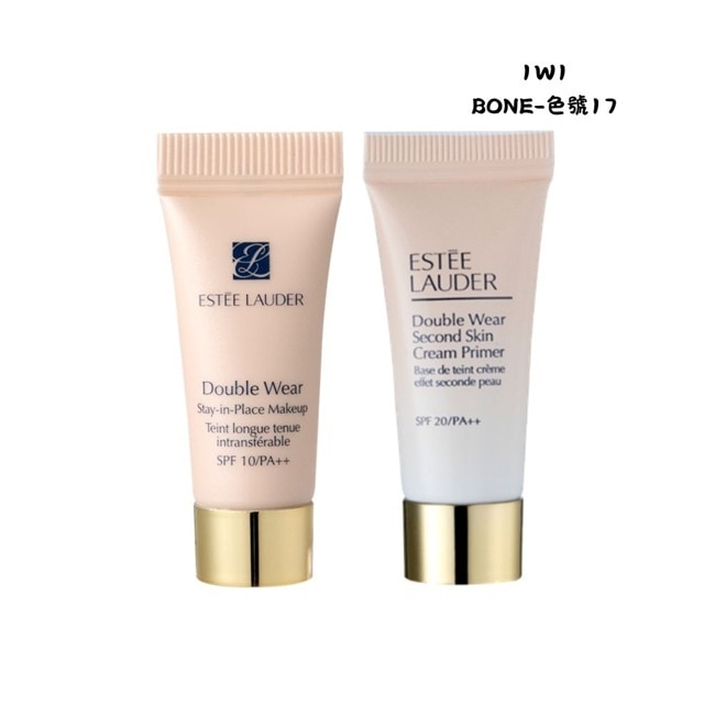 【ESTEE LAUDER 雅詩蘭黛】粉持久完美持妝粉底5ml(1W1)+粉持久天生美肌乖乖乳5ml 公司貨