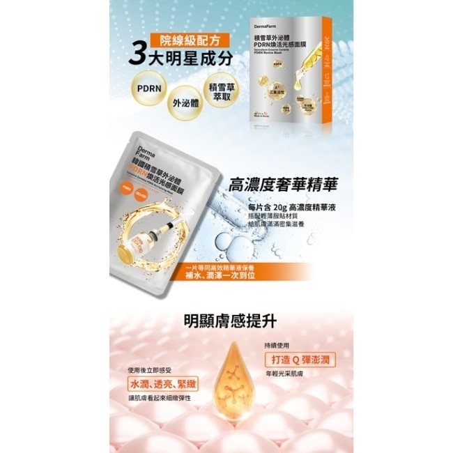 DermaFarm 積雪草外泌體PDRN煥活光感面膜5入