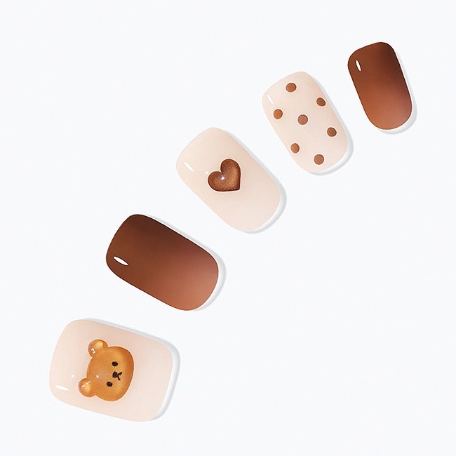 Dashing Diva/M 薄型經典美甲片-摩卡小熊-30片