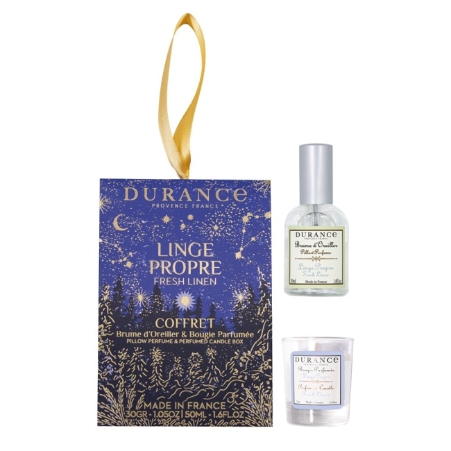 DURANCE朵昂思 清新亞麻香氛好眠組-[枕頭香水(50ml) +蠟燭(30g)]-節慶版E-專櫃公司貨