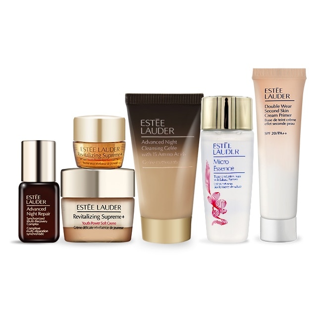 ESTEE LAUDER 雅詩蘭黛 激亮透潤美肌組[潔顏蜜+修護露+膠原霜+眼霜+乖乖乳+原生露]-專櫃公司貨