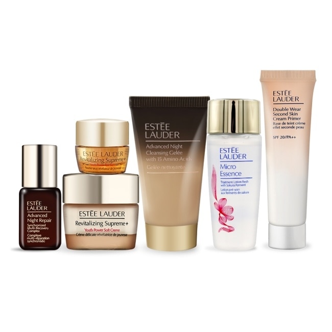 ESTEE LAUDER 雅詩蘭黛 激亮透潤美肌組[潔顏蜜+修護露+膠原霜+眼霜+乖乖乳+原生露]-專櫃公司貨