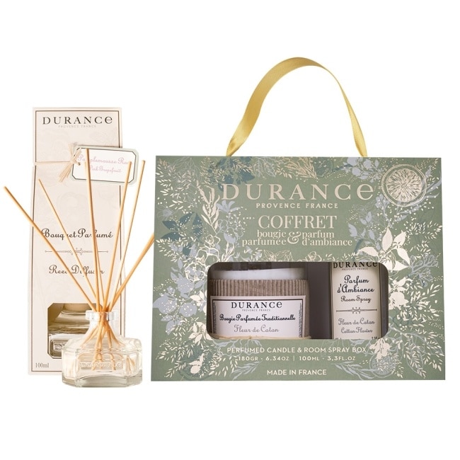 DURANCE朵昂思 香氛蠟燭噴霧禮盒-棉花田(加贈大地擴香組100ml)-專櫃公司貨