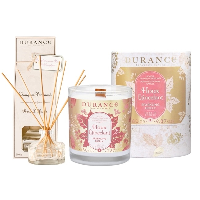 DURANCE 聖誕節慶香氣蠟燭280g-金色冬青(加贈大地擴香組100ml)-專櫃公司貨