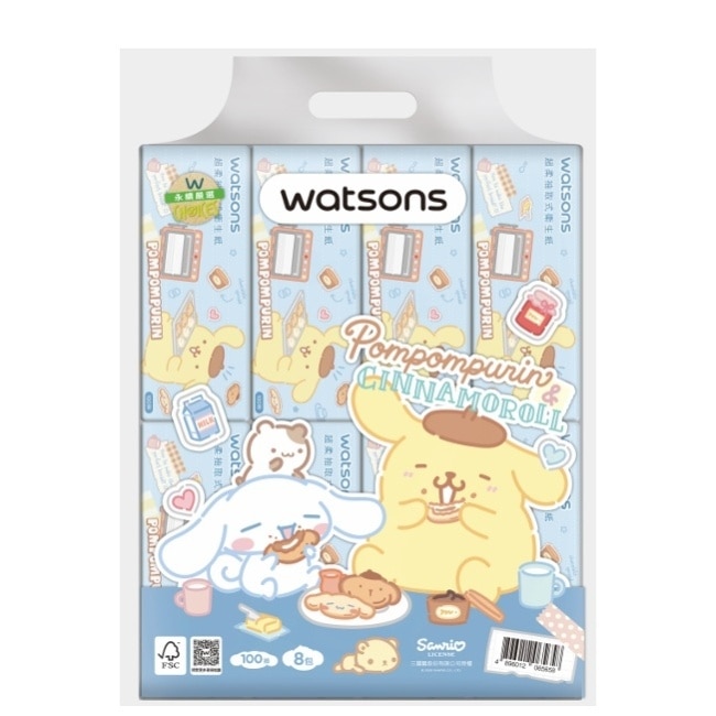 屈臣氏抽取式衛生紙100抽8包入(布丁狗與大耳狗)