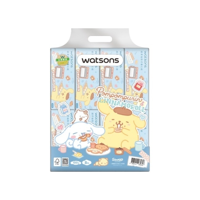 屈臣氏抽取式衛生紙100抽8包入(布丁狗與大耳狗)