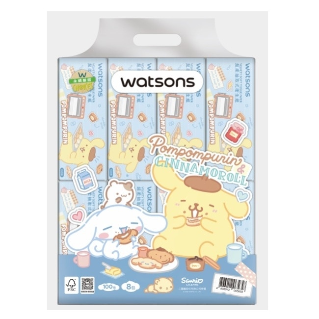 屈臣氏抽取式衛生紙100抽8包入(布丁狗與大耳狗)