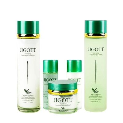 JIGOTT 【韓國JIGOTT】綠茶保濕禮盒五件組 (化妝水150ml+30ml、乳液150ml+30ml、面霜50ml)