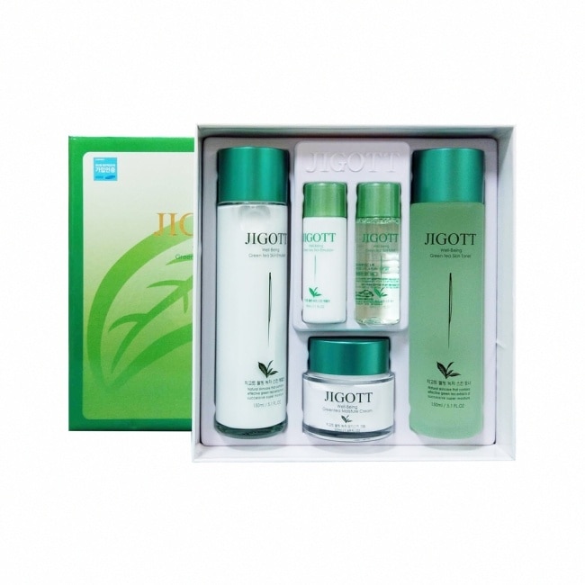 【韓國JIGOTT】綠茶保濕禮盒五件組 (化妝水150ml+30ml、乳液150ml+30ml、面霜50ml)