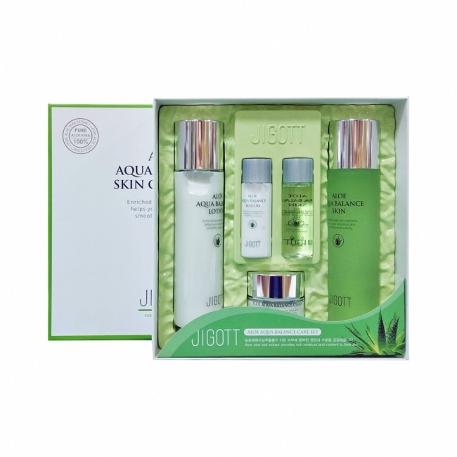 【韓國 JIGOTT】蘆薈舒緩修護禮盒五件組 (化妝水150ml+30ml、乳液150ml+30ml、面霜50ml )